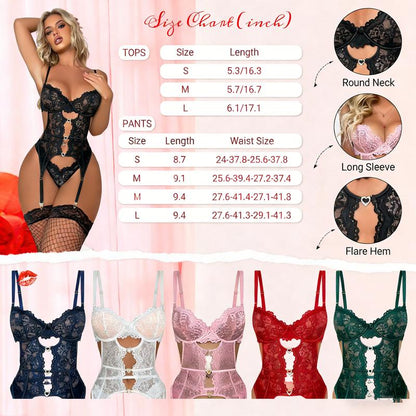 Women'S Floral Lace Mesh Lingerie Set: Teddy Babydoll Bodysuit with Garter Belts! Ideal Valentine'S Day & Christmas Gift. Minimalist Nightgown for Sleepwear