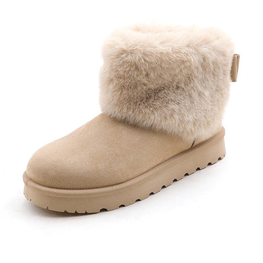 Women'S Fluffy Fuzzy Faux Fur Platform Snow Boots with Bowknot Short Ankle Boots Solid Color Suede round Toe Memory Foam Footwear Anti-Slip Girl Fashion Cozy 2025 Winter Warm Casual Dress Shoes for Daily Wear Christmas Gift